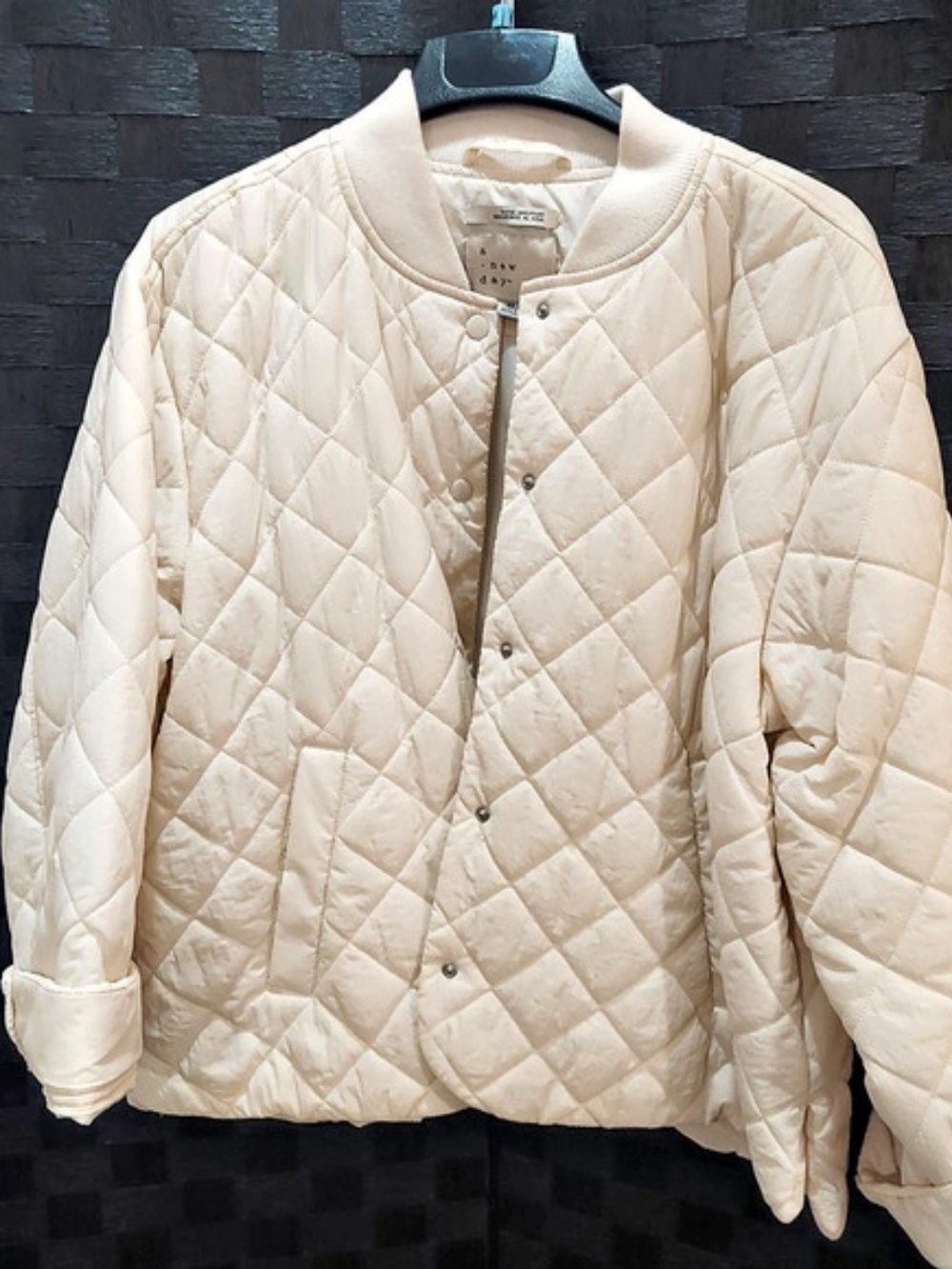 Women's Quilted Bomber Jacket Cream XL